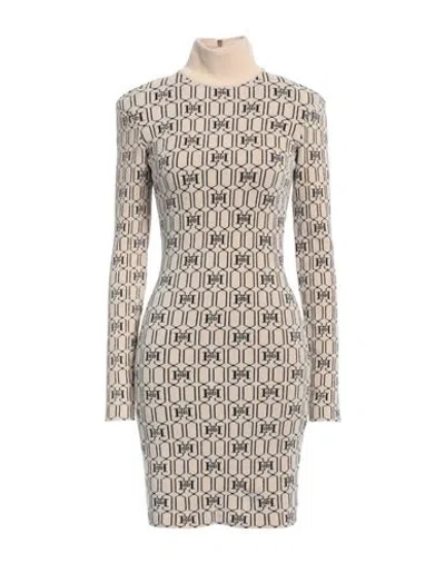 Elisabetta Franchi Mongram-intarisa Knitted Minidress In Beige