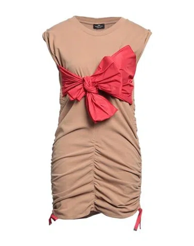 Elisabetta Franchi Woman Mini Dress Camel Size 4 Cotton, Polyester In Beige