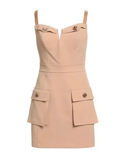 Elisabetta Franchi Woman Mini Dress Camel Size 6 Polychloride, Virgin Wool, Elastane In Brown