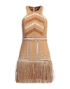Elisabetta Franchi Woman Mini Dress Camel Size 8 Cotton, Viscose, Polyamide, Plastic, Glass In Brown