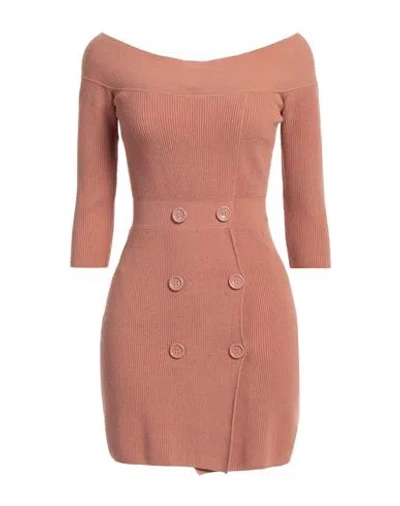 Elisabetta Franchi Woman Mini Dress Camel Size 8 Viscose, Acrylic, Polyester, Elastane In Beige
