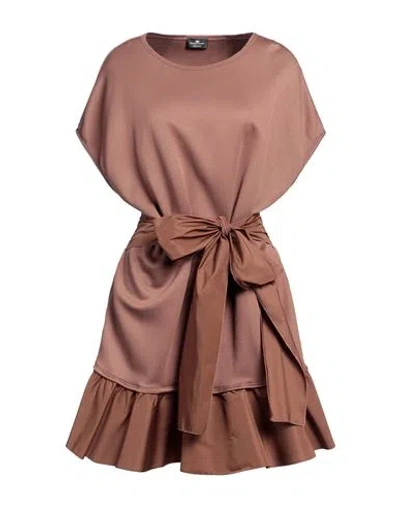 Elisabetta Franchi Woman Mini Dress Chocolate Brown Size 8 Polyamide, Modal, Polyester