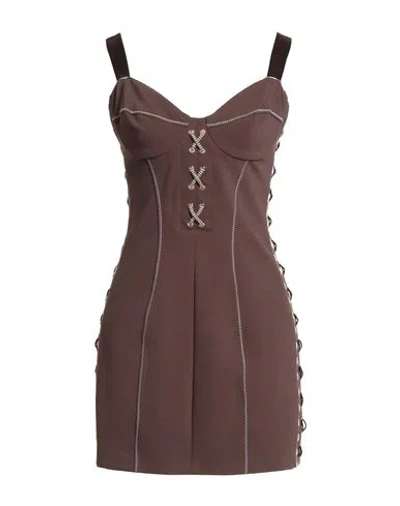 Elisabetta Franchi Woman Mini Dress Chocolate Brown Size 8 Viscose, Cotton, Polyamide, Elastane