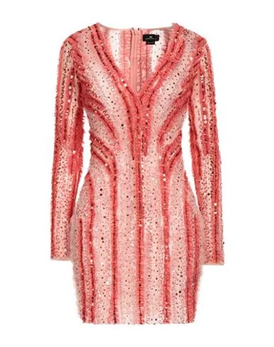 Elisabetta Franchi Woman Mini Dress Coral Size 6 Polyamide, Silk In Red