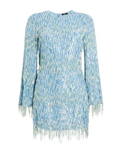 Elisabetta Franchi Woman Mini Dress Light Blue Size 6 Polyester, Plastic, Glass