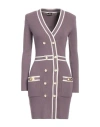 Elisabetta Franchi Knitted V-neck Long-sleeve Minidress In Purple