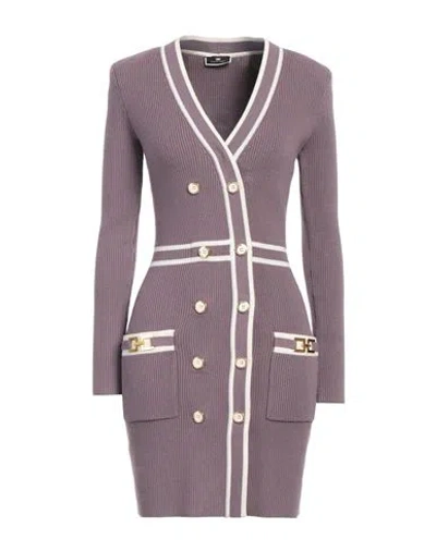 Elisabetta Franchi Knitted V-neck Long-sleeve Minidress In Purple