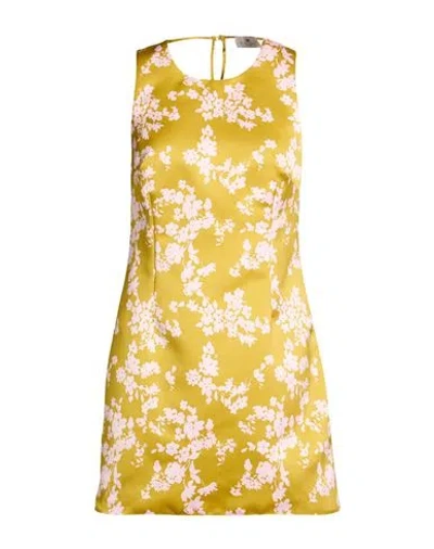 Elisabetta Franchi Floral Satin Dress With Tulle Back And Side Zipper In Yellow