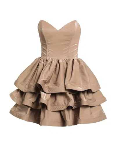 Elisabetta Franchi Woman Mini Dress Taupe Size 8 Viscose, Polyester, Cotton, Metal