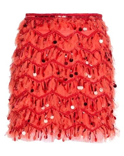 Elisabetta Franchi Woman Mini Skirt Coral Size 4 Polyamide, Plastic, Glass In Red