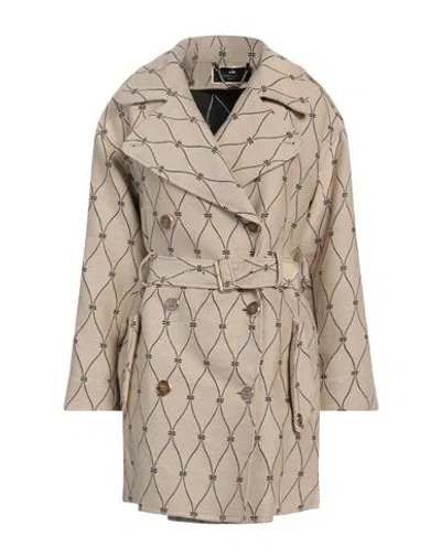 Elisabetta Franchi Woman Overcoat & Trench Coat Sand Size 8 Polyester, Cotton In Neutral
