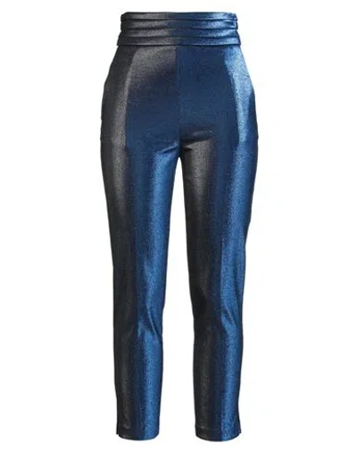 Elisabetta Franchi Woman Pants Blue Size 8 Cotton, Metallic Fiber, Polyester
