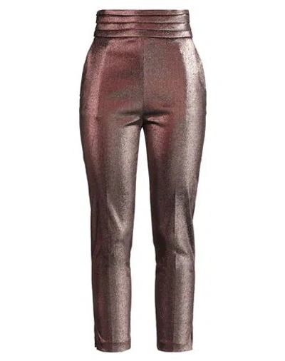 Elisabetta Franchi Woman Pants Brown Size 6 Cotton, Metallic Fiber, Polyester