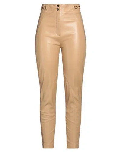 Elisabetta Franchi Woman Pants Sand Size 10 Polyester, Polyurethane Coated In Beige