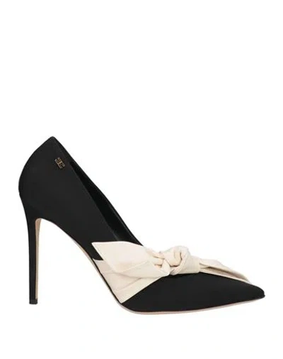 Elisabetta Franchi Woman Pumps Black Size 6 Textile Fibers, Leather In Multi