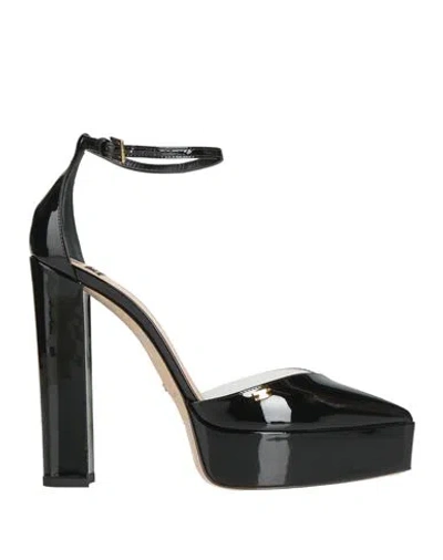Elisabetta Franchi Woman Pumps Black Size 8 Leather, Plastic