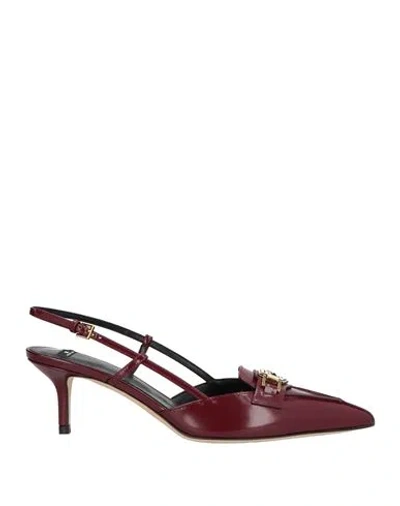 Elisabetta Franchi Woman Pumps Burgundy Size 8 Leather In Red