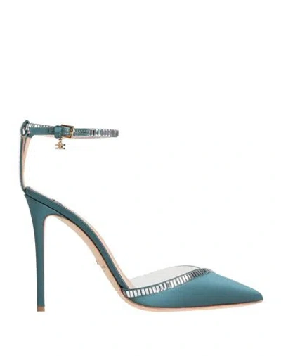 Elisabetta Franchi Woman Pumps Deep Teal Size 10 Textile Fibers In Blue