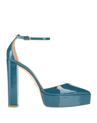 Elisabetta Franchi Woman Pumps Slate Blue Size 10 Leather, Plastic