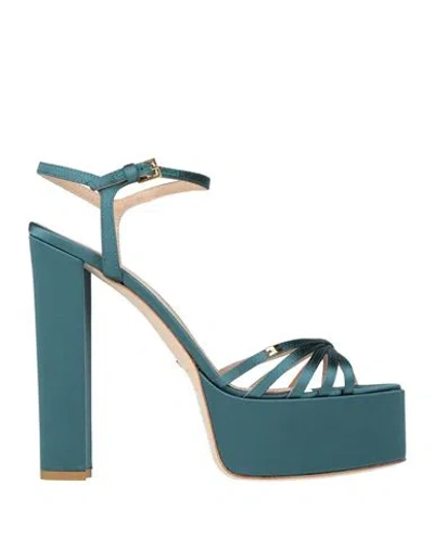 Elisabetta Franchi Woman Sandals Deep Teal Size 8 Textile Fibers In Green