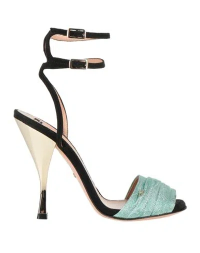 Elisabetta Franchi Woman Sandals Light Green Size 7 Soft Leather, Textile Fibers