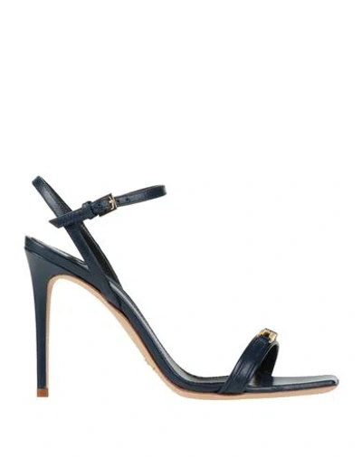 Elisabetta Franchi Woman Sandals Navy Size 8 Leather In Blue