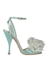 Elisabetta Franchi Woman Sandals Turquoise Size 7 Textile Fibers, Plastic In Blue
