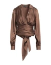 Elisabetta Franchi Woman Shirt Brown Size 10 Silk In Brown