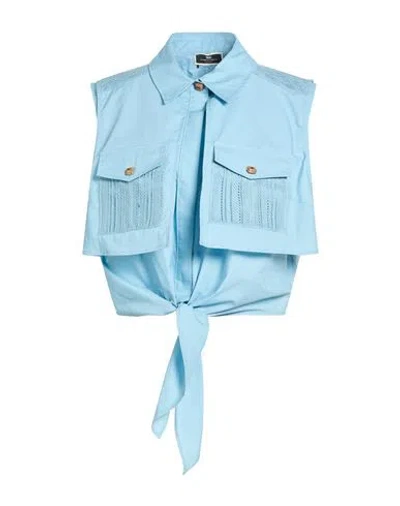 Elisabetta Franchi Woman Shirt Pastel Blue Size 12 Cotton