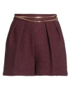 Elisabetta Franchi Woman Shorts & Bermuda Shorts Burgundy Size 8 Polyester, Viscose, Synthetic Fiber
