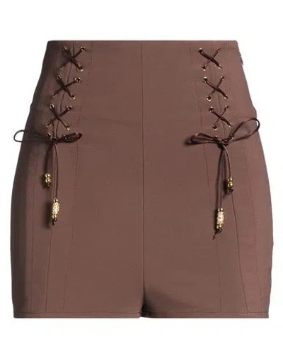 Elisabetta Franchi Woman Shorts & Bermuda Shorts Chocolate Brown Size 8 Polyester, Elastane