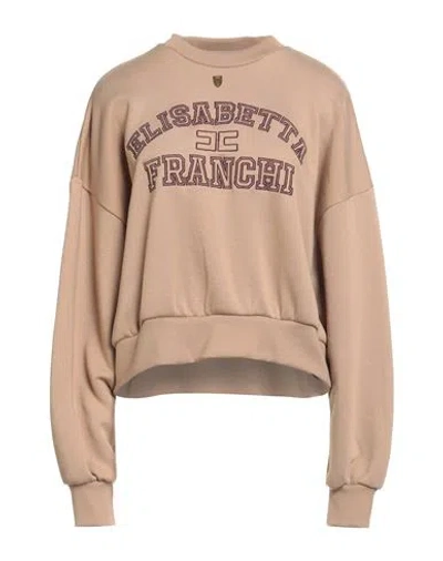 Elisabetta Franchi Woman Sweatshirt Beige Size 6 Cotton, Polyester, Viscose, Modal, Wool In Sand