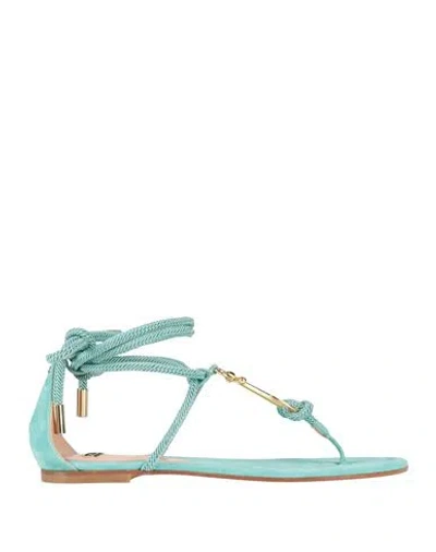 Elisabetta Franchi Woman Thong Sandal Turquoise Size 6 Leather