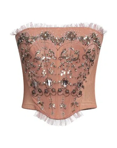 Elisabetta Franchi Woman Top Antique Rose Size 4 Polyester, Polyamide, Plastic, Glass, Brass