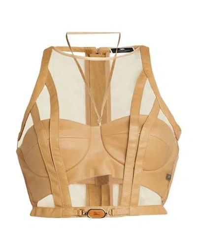 Elisabetta Franchi Woman Top Beige Size 2 Polyamide, Polyester, Polyurethane