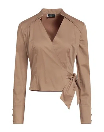 Elisabetta Franchi Woman Top Beige Size 8 Cotton, Elastane