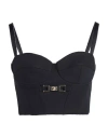 Elisabetta Franchi Stretch Crepe Bustier Top With Enamelled Logo Plaque In Black