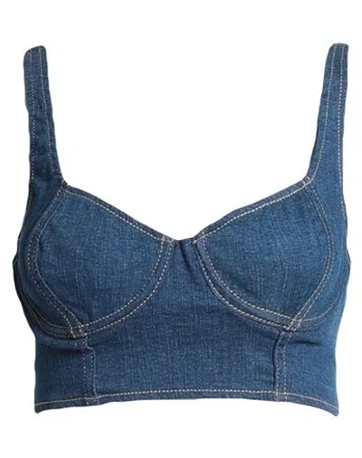 Elisabetta Franchi Woman Top Blue Size 12 Cotton, Polyester, Polyamide