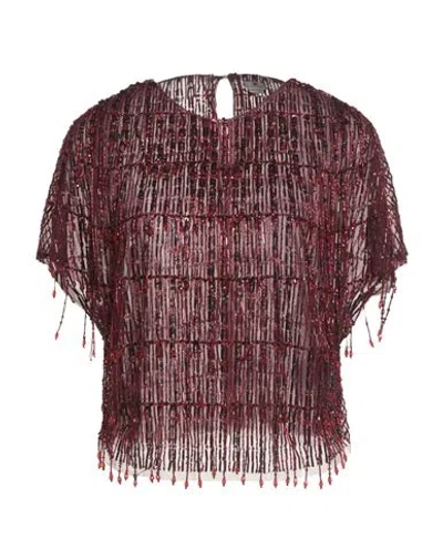 Elisabetta Franchi Woman Top Burgundy Size 4 Polyester, Plastic, Glass
