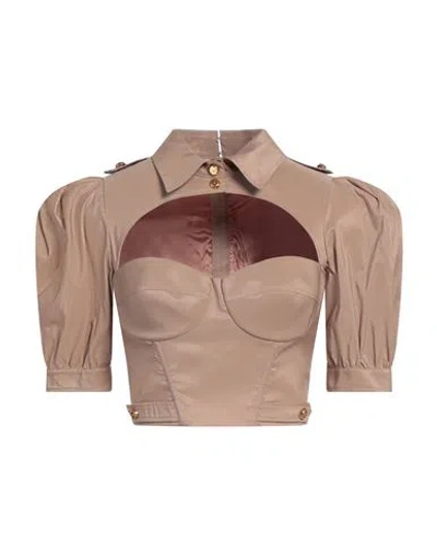 Elisabetta Franchi Woman Top Camel Size 4 Polyester In Sand