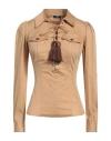 Elisabetta Franchi Woman Top Camel Size 6 Cotton, Elastane In Beige