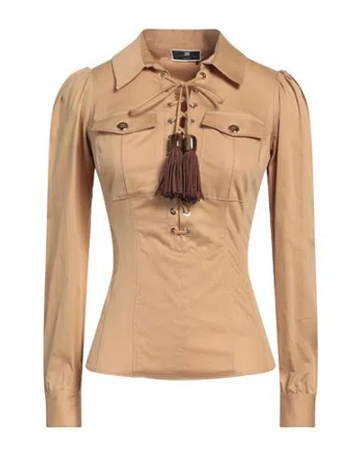 Elisabetta Franchi Woman Top Camel Size 6 Cotton, Elastane In Beige