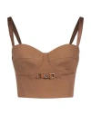 Elisabetta Franchi Woman Top Camel Size 2 Viscose, Cotton, Polyamide, Elastane In Beige