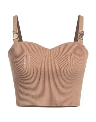Elisabetta Franchi Woman Top Camel Size 8 Viscose, Polyester In Beige