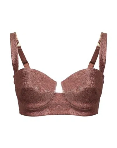 Elisabetta Franchi Woman Top Chocolate Brown Size 8 Cotton, Metallic Fiber, Elastane