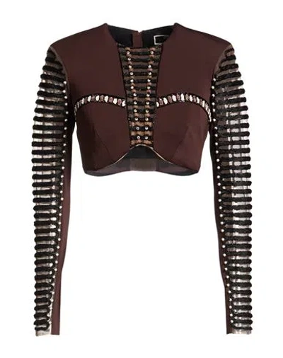 Elisabetta Franchi Woman Top Chocolate Brown Size 8 Viscose, Elastane
