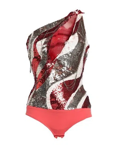 Elisabetta Franchi Woman Top Coral Size 4 Polyamide, Plastic, Metal, Acrylic, Elastane In Red