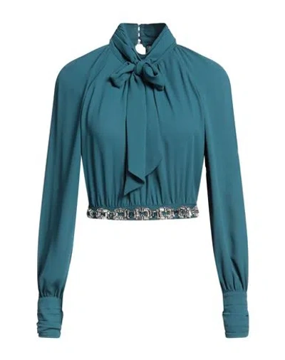 Elisabetta Franchi Woman Top Deep Teal Size 6 Polyester, Polyamide, Glass In Green