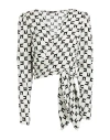 Elisabetta Franchi Georgette Logo Print Blouse With V-neck And Shoulder Pads In White
