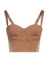 Elisabetta Franchi Woman Top Camel Size 2 Viscose, Cotton, Polyamide, Elastane In Beige